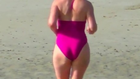 Spy beach mature with a granny swimsuit bikini special