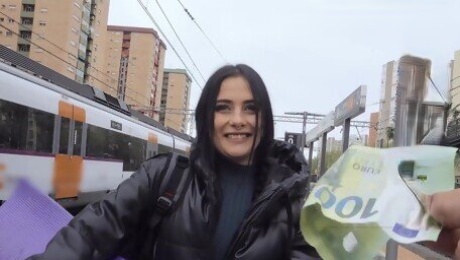 Impressive public porn with a young Czech teen avid for cash