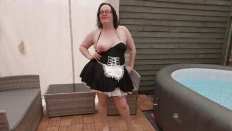 Wife in sexy french maid uniform stripping showing bum and breasts