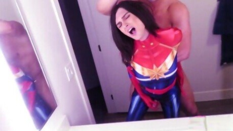 trans captain marvel gets fucked in the bathroom