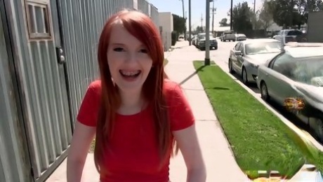 Medium boobed redhead Krystal Orchid gets paid for blowjob by stranger